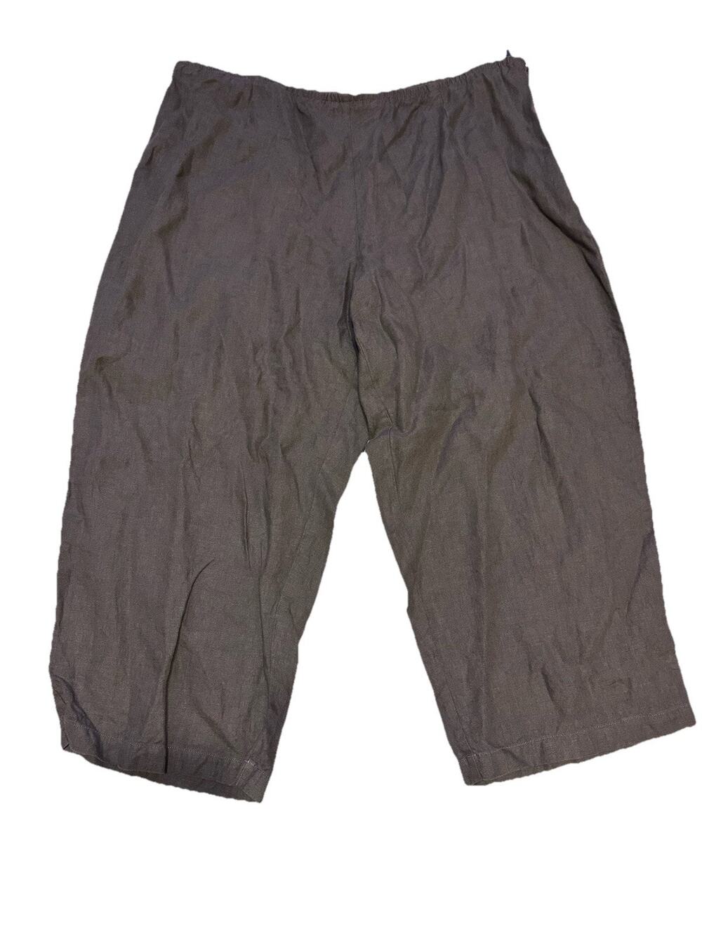 EILEEN FISHER Woman 100% Linen Wide Leg Crop Pant 2XL Brown Side Zip Lagenlook